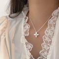 wholesale S925 Sterling Silver Four-Leaf Clover Pearl Necklace for Women, Korean New Edition Fashion Minimalist Lucky Clover Collarbone Chain-0-3