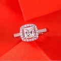 925 Sterling Silver Square Moissanite Four-Prong Halo Ring D Color-0-2