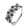 wholesale S925 Sterling Silver Korean Style Vintage Antique Black Zirconia Full Star Creative Sweet and Edgy Open Adjustable Ring for Women-0-4