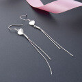 wholesale S925 Sterling Silver Korean Minimalist Style Romantic Sweet Elegant Autumn Plain Silver Long Tassel Heart Earrings for Women-0-5