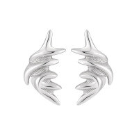 wholesale S925 Sterling Silver Small, Minimalist, Textured, Irregular Wing Design Earrings for Women-Platinum [with sterling silver ear plugs] &gt; 925 silver