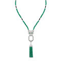 wholesale Metal: 925 Silver Gold Plated Pendant Chain with High-Carbon Diamonds, Wild Wolf Design, Muzo Green Natural Chalcedony Tassel Women's Necklace-0-4