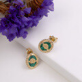 wholesale [925 Gold Plated Silver] Japanese Light Luxury Jewelry, Vintage Earrings with Unique Design, Natural Malachite Women's Ear Studs-0-1