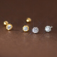 wholesale S925 Sterling Silver Sun Single Diamond Threaded Stud Earrings, Ins Style Minimalist Elegance Commuter Ear Jewelry M02798-S925 silver pair silver 925 silver