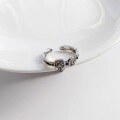 wholesale Sterling silver S925 Korean Dongdaemun temperament carved little girl ring retro antique geometric letter openable ring-0-3