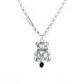 wholesale S925 Sterling Silver Retro Bear Necklace with Chain, Trendy and Cool Hip-Hop Style Unisex Pendant for Couples-0-4