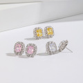 wholesale S925 Sterling Silver Icy Cut High-Carbon Diamond Earrings for Women, Luxury Style Pink Diamond Earrings-0-0