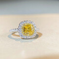 wholesale S925 Sterling Silver Ring for Women with Yellow Zircon, Luxurious Square Setting Full of Radiant Cut and Ice Flower Cut Zirconia-0-1