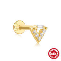 wholesale 925 Sterling Silver Tassel Drop Zircon Flat Back Helix Ear Piercing Ear Stud, Popular inINS-Single gold #12