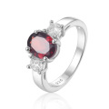 wholesale S925 sterling silver classic oval-shaped natural gemstone ring with garnet and interchangeable accent stones-0-0