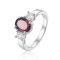wholesale S925 sterling silver classic oval-shaped natural gemstone ring with garnet and interchangeable accent stones-Natural Black Garnet Ring  US Size 9 (Domestic Size 20)