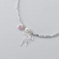 wholesale S925 silver pink bow heart pearl crushed silver chain trendy jewelry for women S7137-0-3