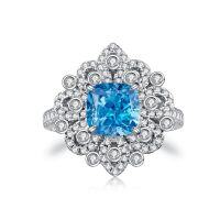 wholesale S925 Sterling Silver Cross-Border New Frost-Cut Multi-Color Flower Ring with Zircon, Women's Fashion High-End Style Wholesale-Blue Diamond-CBJZ257 No. 6