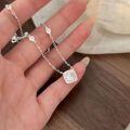 wholesale S925 Sterling Silver Little Sugar Cube Necklace for Women, Light Luxury Fashion Elegant Inlaid Stone Collarbone Chain, High-End Sense Japanese and Korean New Style-0-1