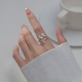 wholesale S925 Sterling Silver Polished Leaf Open Ring Korean Version Simple Elegant Leaf Summer Hand Accessory J9408-0-1