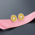 wholesale 925 Sterling Silver Orange Lemon Stud Earrings, Korean Japanese Creative Internet Celebrity, Cute and Fresh Forest Style for Girls-0-1
