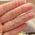 wholesale S925 Silver Plated 14K Gold Japanese Minimalist Exquisite Three-Zircon Necklace, Mini Sparkling Zircon Collarbone Chain for Women, Versatile Fashion-0-2