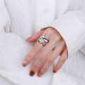 wholesale S925 Sterling Silver Korean Style Ins Minimalist Irregular Geometric Wrinkle Texture Simple Open Ring-0-3