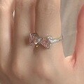 wholesale S925 Sterling Silver Lovely Girly Heart New Small Luxury Pink Diamond Bowknot Ring R02303-0-1