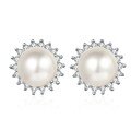wholesale 925 Silver Freshwater Pearl Earrings for Women with Micro-Paved Moissanite, New Sunflower Design, Luxury Fashion Earrings Direct from Manufacturer-0-4