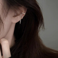 wholesale Sterling silver S925 chain ear crawler ear clip trendy new style minimalist ear cuff for women without piercings-White gold ear clip 925 silver