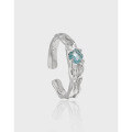 wholesale S925 sterling silver 844 original niche design minimalist textured luxury gray-blue zirconium open ring for women-0-0