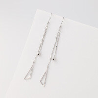 wholesale S925 Sterling Silver Long Tassel Triangular Drop Earrings Korean Style Women's Ear Hooks Cross-border New Accessories-Tassel Triangle Earrings 925 Silver