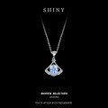 Sterling Silver Small Skirt Necklace with Blue and Purple Moissanite Fan Pendant-0-0