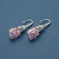 Sterling Silver Ear Hooks with Zircon and Pink Diamond, Clearance Sale with Free Shipping-0-0