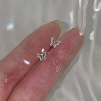 wholesale Sterling silver ins-style sweet diamond-inlaid hollow flash diamond butterfly earrings with design sense, for women, M04880-M04880-S925 Silver Diamond Earrings 5mm 925 Silver