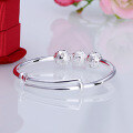 wholesale [990 Pure Silver] Infant Baby Bracelet Solid Silver Adjustable Bangle with Beaded Pattern Jewelry Factory Wholesale-0-4