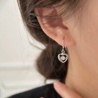 wholesale Metal Material: S999 Sterling Silver Jumping Heart Ear Hook Earrings, Versatile, Fresh and Trendy, Light Luxury, Minimalist Style, Korean Version-Sterling silver