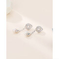 wholesale Sterling Silver S925 Freshwater Pearl Earrings with Diamond Accents, Fashionable and Minimalist Korean Style Long Drop Earrings for Women-0-3
