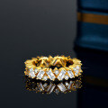 S925 Silver Ring with Moissanite in 18K Gold Plated Crossover Design-0-0