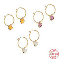 wholesale S925 Sterling Silver INS Diamond-Encrusted Heart Pendant Topaz Hoop Earrings for Korean Style Chic Wear-0-0
