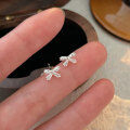 wholesale S925 Sterling Silver Embroidered Bow Ear Studs for Women, Small and Minimalist, Fresh and Niche Trendy Earrings-0-1