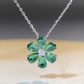 wholesale 925 Sterling Silver Flower Necklace for Women with Emerald Pendant, Ins Style Minimalist Collarbone Chain, Forget-Me-Not Series Wholesale-0-3