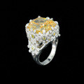 wholesale 925 Silver Gold Plated Ring with High Carbon Diamond Fancy Yellow Radiant Cut Daisy Party Versatile Jewelry for Women-0-2
