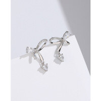 wholesale 925 Sterling Silver Bow Earrings for Women, Small Niche Design, High-End Minimalist Versatile Stud Earrings, New Earrings-Platinum earrings with plastic earplugs 925 silver