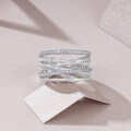 Sterling Silver Moissanite Micro-Pave Linear Hollow Crossover Ring-0-2
