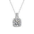 wholesale S925 Sterling Silver Moissanite Square Pendant Necklace for Women, Four-Prong Drop, Luxurious and Versatile Choker with Micro-Pave 1 Carat-0-4