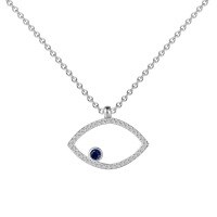 wholesale S925 Sterling Silver High-End INS Style Women's Creative Blue Eye Hand Design Light Luxury Evil Eye Necklace-Platinum DY190693-SW-BA 925 silver