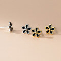 wholesale S925 Sterling Silver Forest-style Black Vinyl Five-Petal Flower Ear Studs Sweet Girly Heart Temperament Ear Jewelry M04099-0-2