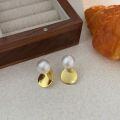 wholesale S925 Sterling Silver Simple Gold and Silver Color Contrast Cotton Pearl Earrings Women Korean Dongdaemun New Style Popular Earrings-0-1