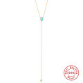 wholesale S925 Sterling Silver Turquoise Teardrop Pendant with Diamond Accent Necklace,-0-7