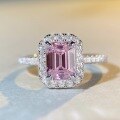 wholesale S925 Sterling Silver 2-Carat Pink Diamond Square Sugar Square Package High-End Colored Gem High Carbon Zirconia Ring Wholesale-0-3