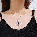 wholesale S925 Sterling Silver Full Diamond Round Hot-Selling Cross-border Women's Choker Necklace with Sapphire-0-3