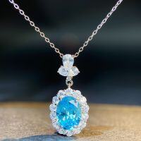 wholesale S925 Sterling Silver Women's Ruby Necklace, Corundum, Pen Test Pass, Fluorescent, Live Streaming Hit, Full Diamond,Cross-Border Wholesale-Aquamarine (not including necklace) -XL093 925 silver
