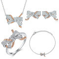 wholesale 925 Sterling Silver Bow Jewelry Set Four-Piece Ring Necklace Earrings Bracelet-0-0