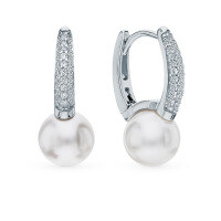 wholesale S925 Sterling Silver Micro-Inlaid Zirconia Imitation Pearl Ear Clips, Luxury Elegant High-End Earrings for Mother's Day Gift-Platinum 925 silver